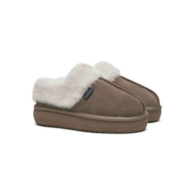 CLOUDY 平底毛皮穆勒鞋 FLATFORM FUR MULES - COCOA